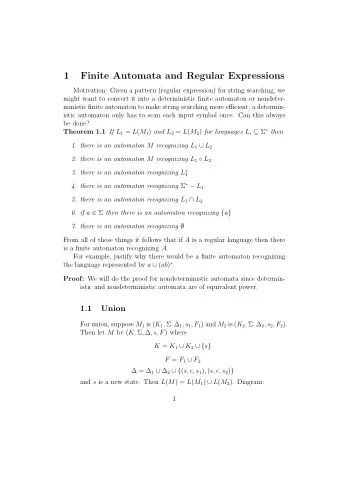 1  Finite Automata and Regular Expressions  Motivation: Given a pattern (regular expression) for