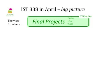 Final Projects  vPool  from here  TextID  E11 finale! IST 338 in April  big picture I've got