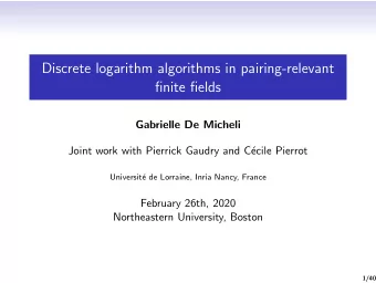 Discrete logarithm algorithms in pairing-relevant  finite fields  Gabrielle De Micheli  Joint work