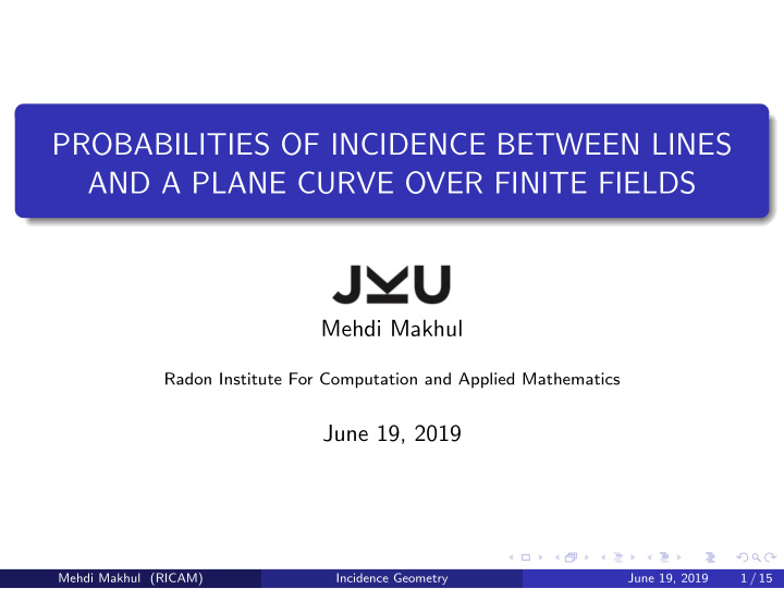 probabilities of incidence between lines and a plane