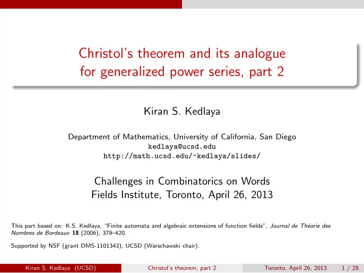 christol s theorem and its analogue for generalized power