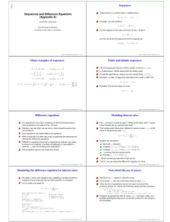 Sequences  Sequences and Difference Equations  &quot;Sequences&quot; is a central topic in