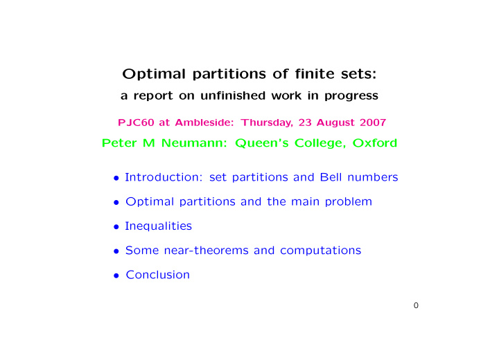 optimal partitions of finite sets