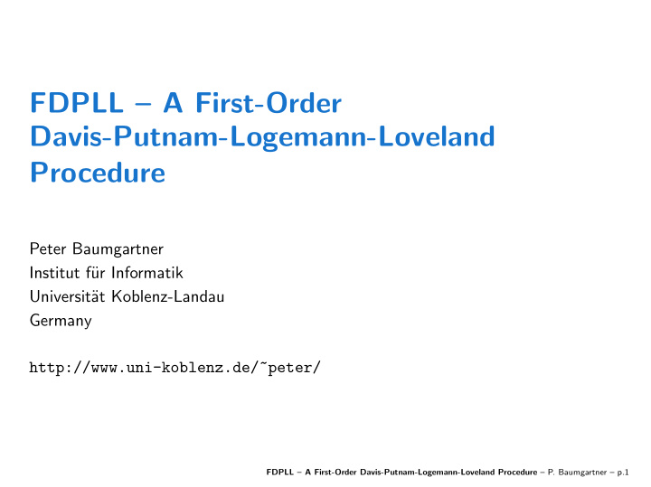 fdpll a first order davis putnam logemann loveland