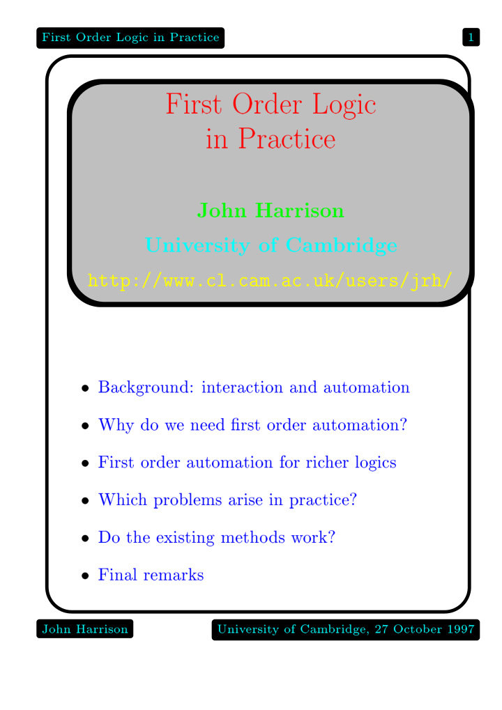 first order logic in practice 1 first order logic in