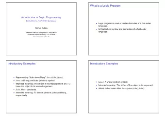 What is a Logic Program  Introduction to Logic Programming  Foundations, First-Order Language