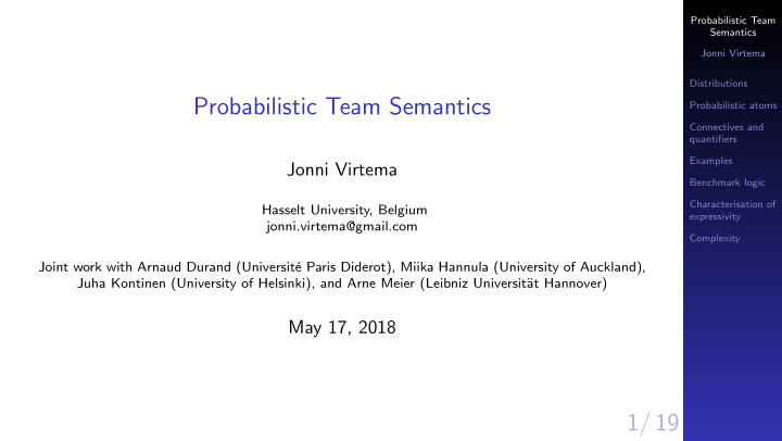 probabilistic team semantics