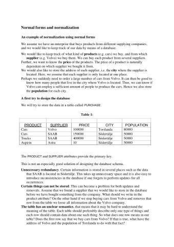 Normal forms and normalization  An example of normalization using normal forms  We assume we have