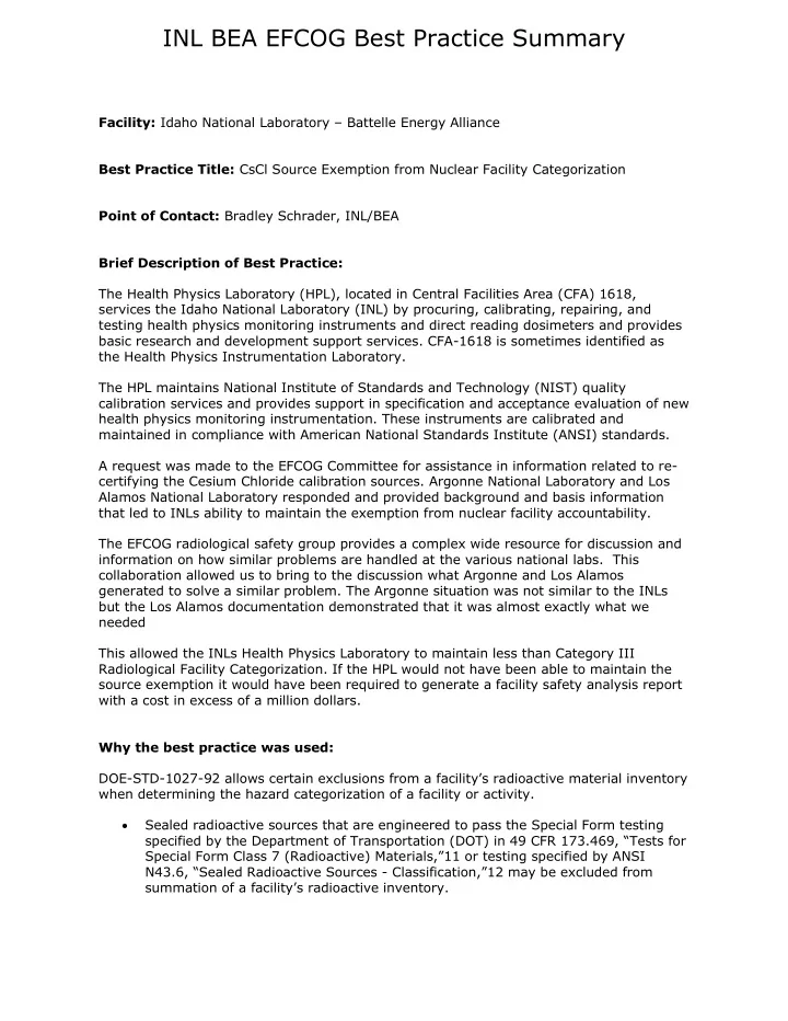 cscl source inclusion in the hpl facility categorization