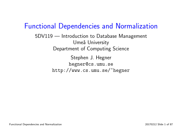 functional dependencies and normalization