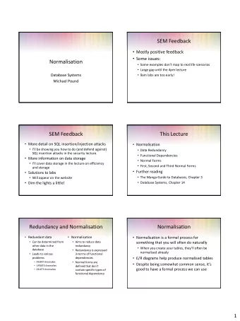 SEM Feedback  Mostly positive feedback  Some issues:  Normalisation  Some examples dont