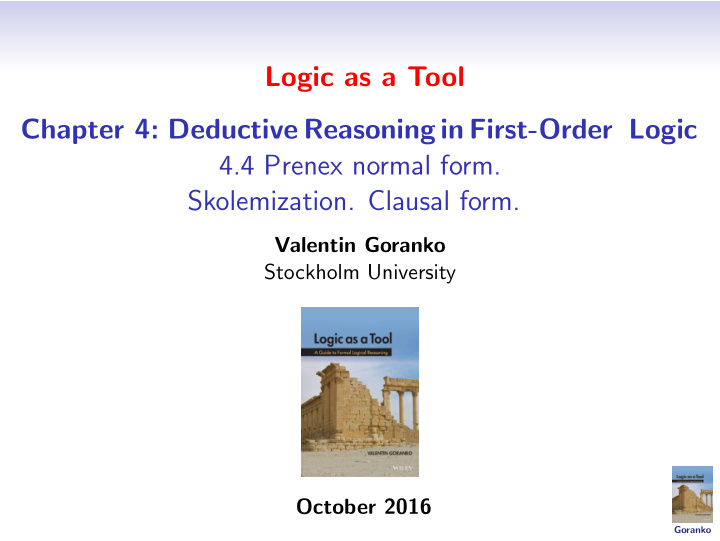 logic as a tool chapter 4 deductive reasoning in first