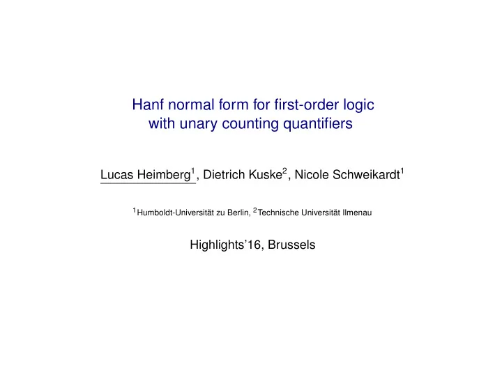hanf normal form for first order logic with unary
