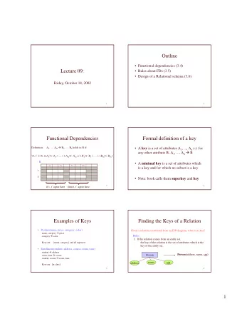 Outline   Functional dependencies (3.4)  Lecture 09:   Rules about FDs (3.5)   Design of a