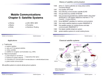 Mobile Communications  1965  first commercial geostationary satellite Satellit Early Bird