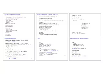 Lecture 21: Midterm 2 Review.  Modular Arithmetic Inverses and GCD Example: p = 7, q = 11.