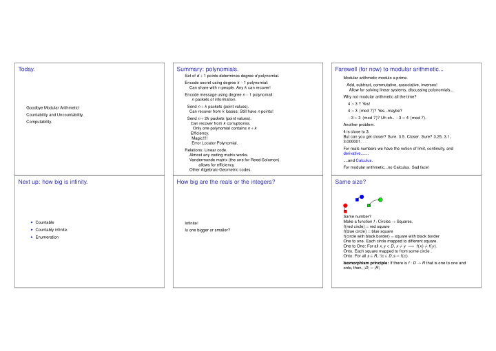 today summary polynomials farewell for now to modular