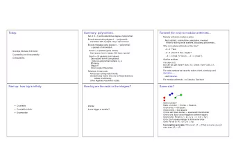 Today.  Summary: polynomials.  Farewell (for now) to modular arithmetic... Set of d + 1 points