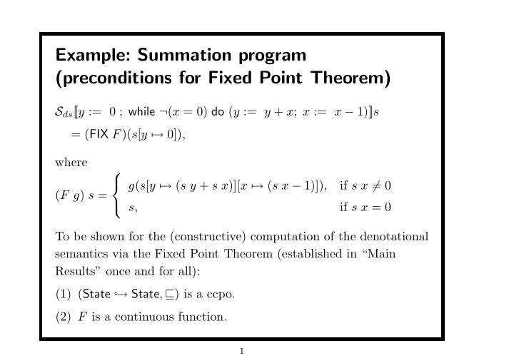 example summation program preconditions for fixed point