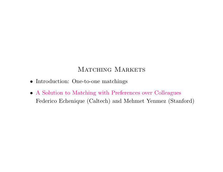 matching markets