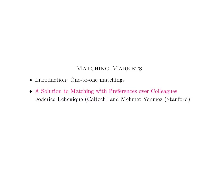 matching markets