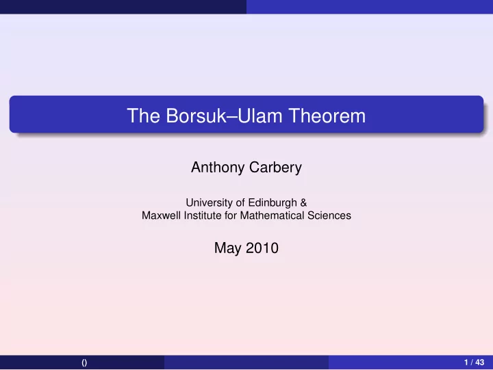 the borsuk ulam theorem