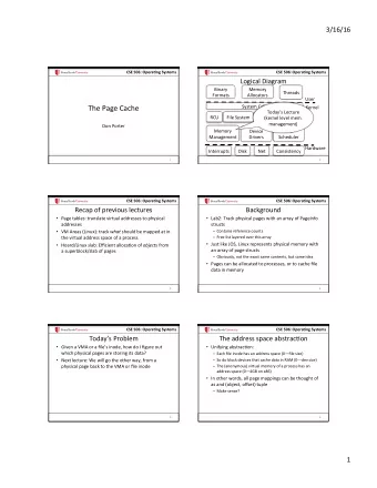 The Page Cache  System Calls  Kernel  Todays Lecture  RCU  File System  Networking  Sync