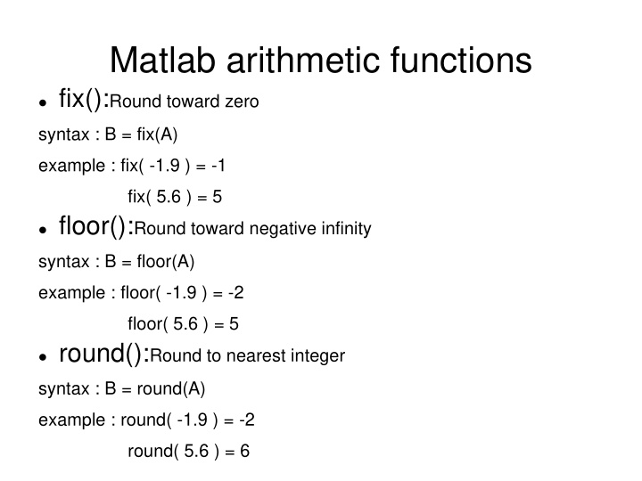 matlab arithmetic functions