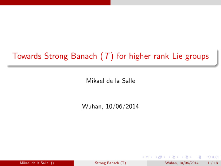towards strong banach t for higher rank lie groups
