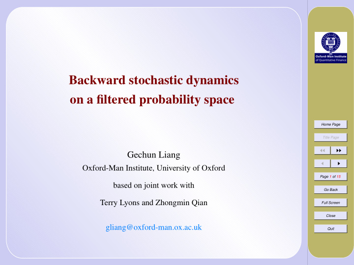 backward stochastic dynamics on a filtered probability