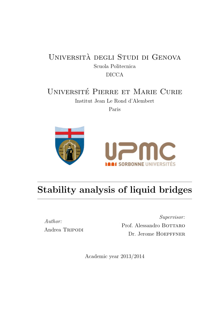 stability analysis of liquid bridges