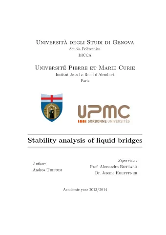 Stability analysis of liquid bridges  Supervisor:  Author: Prof. Alessandro Bottaro Andrea Tripodi