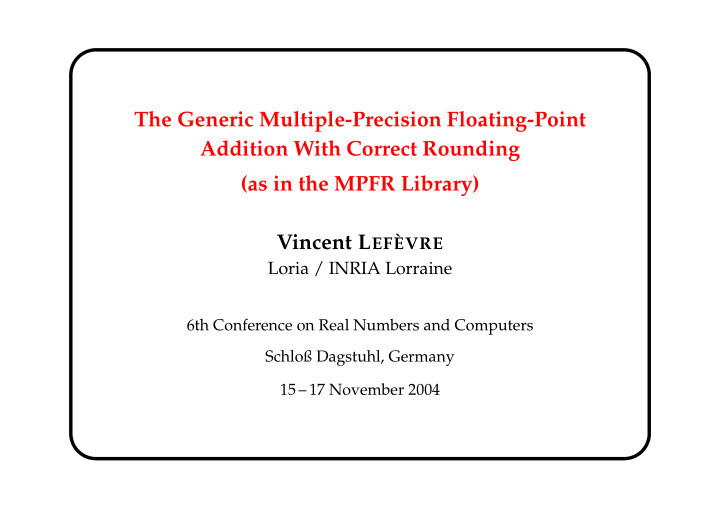 the generic multiple precision floating point addition