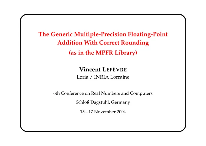 the generic multiple precision floating point addition