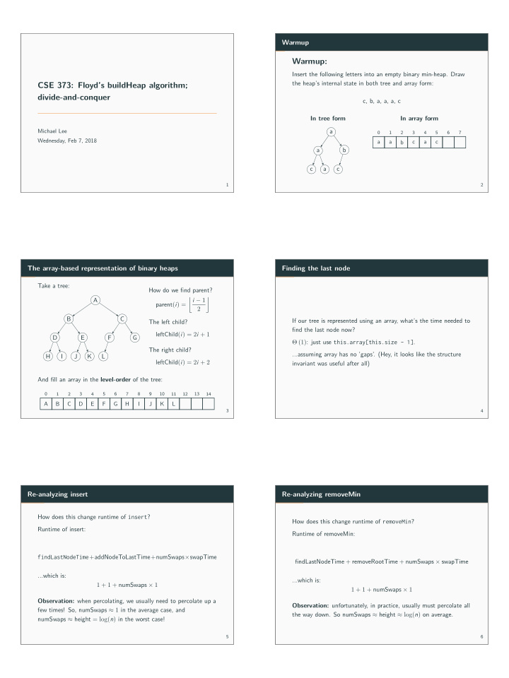 cse 373 floyd s buildheap algorithm