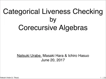 Categorical Liveness Checking  by   Corecursive Algebras Natsuki Urabe, Masaki Hara &amp;