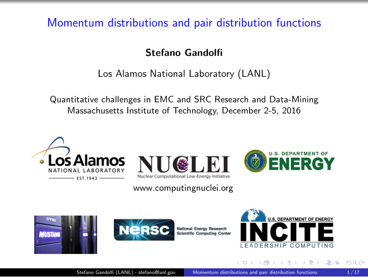 momentum distributions and pair distribution functions