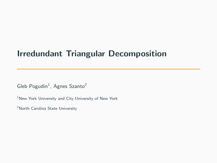 irredundant triangular decomposition