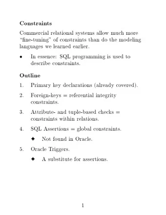 Not  found  in  Oracle.  5.  Oracle  T  riggers.    A  substitute  for  assertions.  1  F
