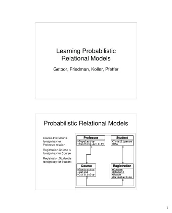 Learning Probabilistic  Relational Models  Getoor, Friedman, Koller, Pfeffer  Probabilistic