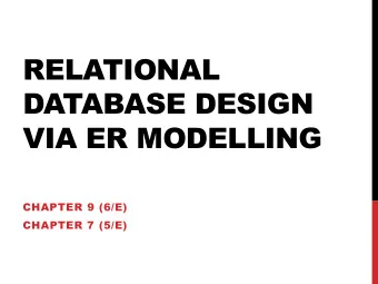 RELATIONAL  DATABASE DESIGN  VIA ER MODELLING  CHAPTER 9 (6/E)  CHAPTER 7 (5/E)  CHAPTER 9 OUTLINE