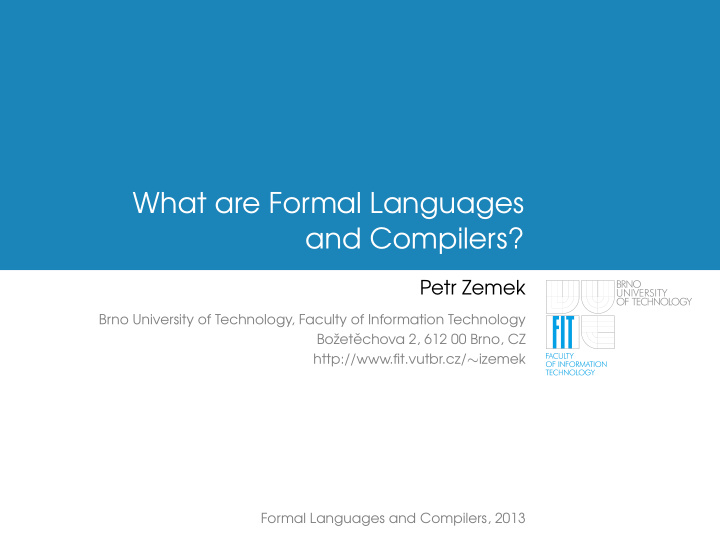 what are formal languages and compilers