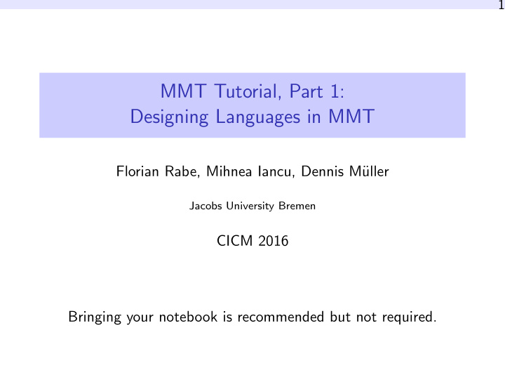 mmt tutorial part 1 designing languages in mmt