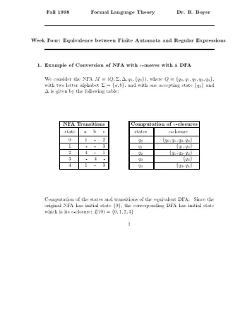 F  all  1998  F  ormal  Language  Theory  Dr.  R.  Bo  y  er  W  eek  F  our:  Equiv  alence  b  et