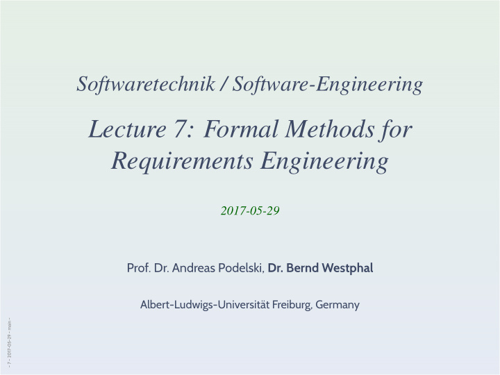 lecture 7 formal methods for requirements engineering