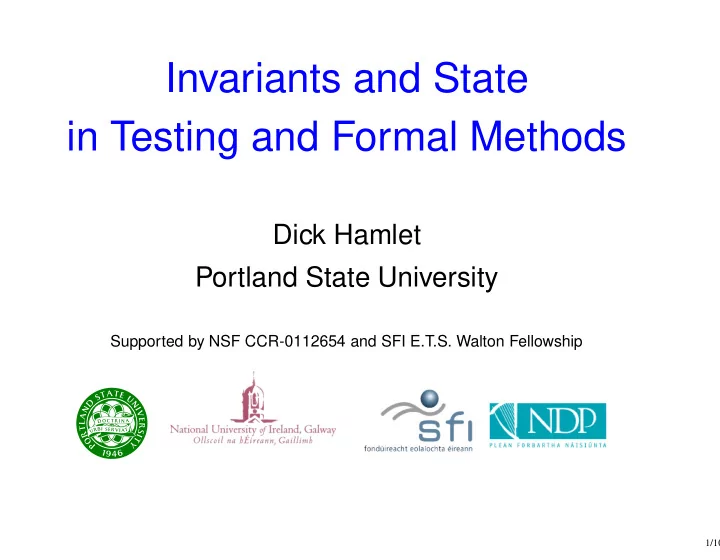 invariants and state in testing and formal methods