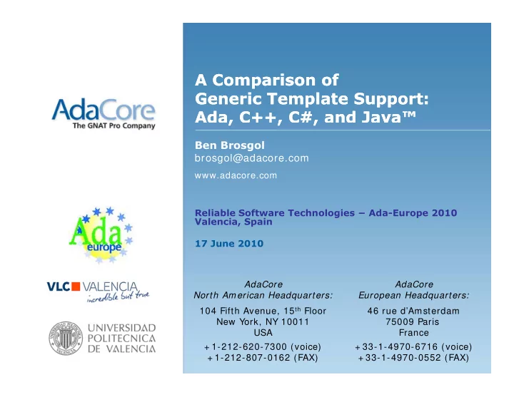 a comparison of a comparison of generic template support