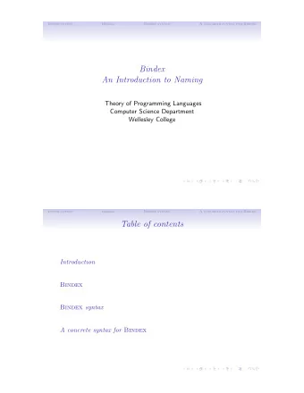 Bindex  An Introduction to Naming  Theory of Programming Languages  Computer Science Department