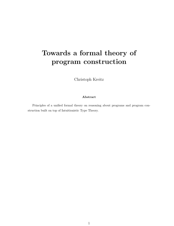 towards a formal theory of program construction
