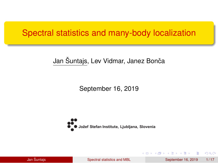 spectral statistics and many body localization